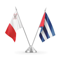 Cuba and Malta table flags isolated on white 3D rendering