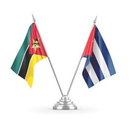 Cuba and Mozambique table flags isolated on white 3D rendering