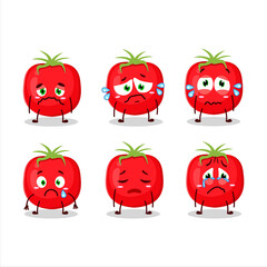 Tomato cartoon in character with sad expression