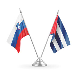 Cuba and Slovenia table flags isolated on white 3D rendering