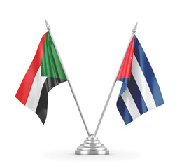 Cuba and Sudan table flags isolated on white 3D rendering