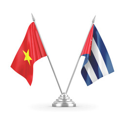 Cuba and Vietnam table flags isolated on white 3D rendering