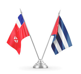 Cuba and Wallis and Futuna table flags isolated on white 3D rendering