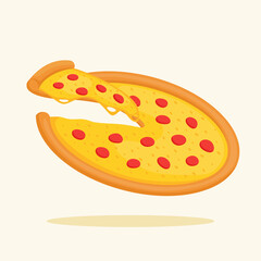 pizza cut whole lunch dinner menu italian restaurant white isolated background with flat color style