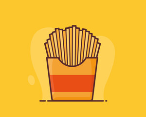 french fries potato crispy stick salty portion pack with flat full color outline style