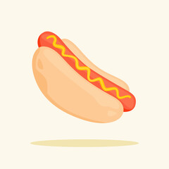 hot dog sausage grill bread fast food menu white isolated background with flat color style