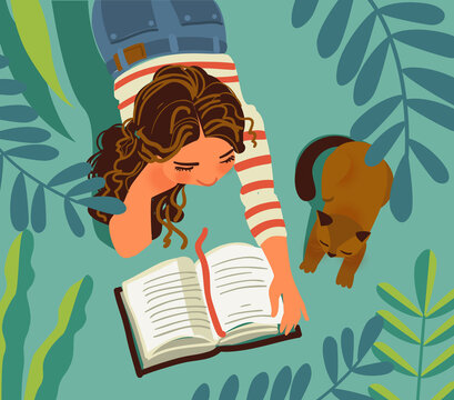 Cute girl reads a book