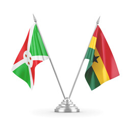 Ghana and Burundi table flags isolated on white 3D rendering 