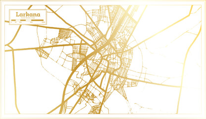 Larkana Pakistan City Map in Retro Style in Golden Color. Outline Map.