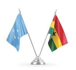 Ghana and Micronesia table flags isolated on white 3D rendering