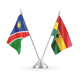 Ghana and Namibia table flags isolated on white 3D rendering