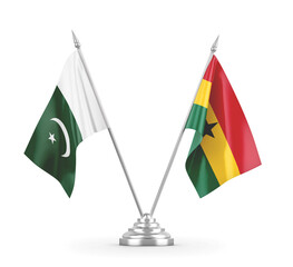 Ghana and Pakistan table flags isolated on white 3D rendering