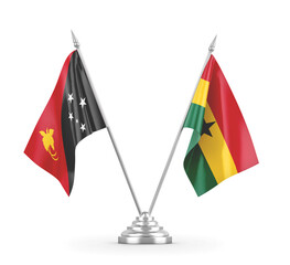 Ghana and Papua New Guinea table flags isolated on white 3D rendering