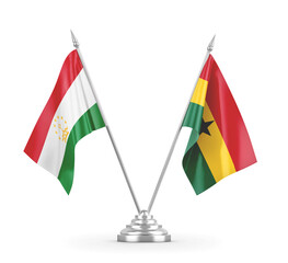 Ghana and Tajikistan table flags isolated on white 3D rendering