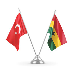 Ghana and Turkey table flags isolated on white 3D rendering