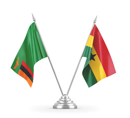 Ghana and Zambia table flags isolated on white 3D rendering