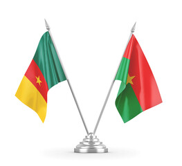 Burkina Faso and Cameroon table flags isolated on white 3D rendering 