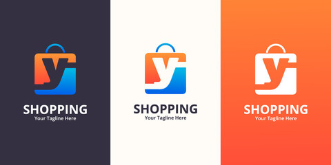 Initial  y Shop Logo designs Template. Illustration vector graphic of  letter and shop bag combination logo design concept. Perfect for Ecommerce,sale, discount or store web element. Company emblem