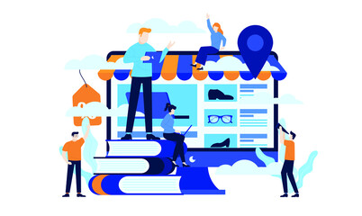 online shopping mini people buy online flat illustration
