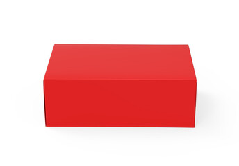 Red blank cardboard package box mockup template on isolated white background, ready for design presentation, 3d illustration