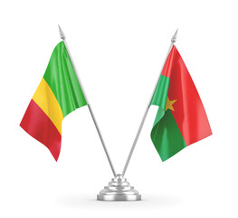 Burkina Faso and Mali table flags isolated on white 3D rendering