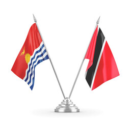 Trinidad and Tobago and Kiribati table flags isolated on white 3D rendering