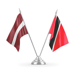 Trinidad and Tobago and Latvia table flags isolated on white 3D rendering