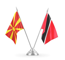 Trinidad and Tobago and North Macedonia table flags isolated on white