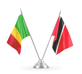 Trinidad and Tobago and Mali table flags isolated on white 3D rendering