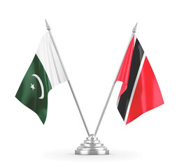 Trinidad and Tobago and Pakistan table flags isolated on white 3D rendering