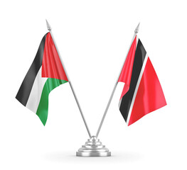 Trinidad and Tobago and Palestine table flags isolated on white 3D rendering