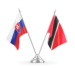 Trinidad and Tobago and Slovakia table flags isolated on white 3D rendering