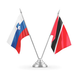 Trinidad and Tobago and Slovenia table flags isolated on white 3D rendering