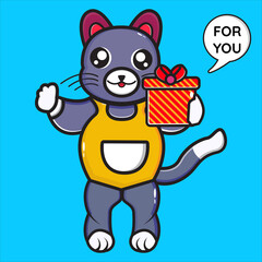 cute cat mascot giving gifts vector design eps 10 
