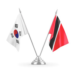 Trinidad and Tobago and South Korea table flags isolated on white 3D rendering