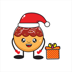 cute mascot takoyaki on christmas day vector design eps 10