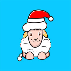 cute sheep mascot design wearing santa hat