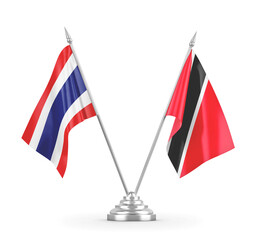 Trinidad and Tobago and Thailand table flags isolated on white 3D rendering