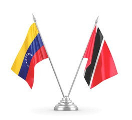 Trinidad and Tobago and Venezuela table flags isolated on white 3D rendering