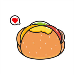 cartoon hamburger with love on white background