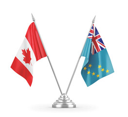 Tuvalu and Canada table flags isolated on white 3D rendering 