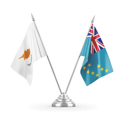 Tuvalu and Cyprus table flags isolated on white 3D rendering