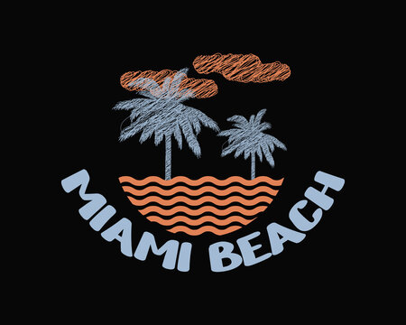 Beach illustration of Miami, Florida, vacation paradise. great for the design of t-shirts, shirts, hoodies, etc.