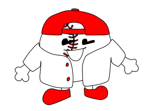 Caricatura de bola de baseball con gorra