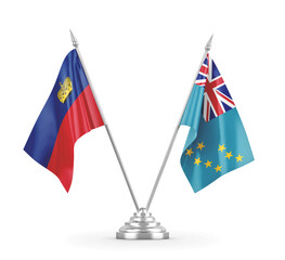 Tuvalu and Liechtenstein table flags isolated on white 3D rendering