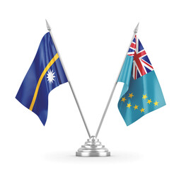 Tuvalu and Nauru table flags isolated on white 3D rendering