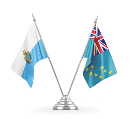 Tuvalu and San Marino table flags isolated on white 3D rendering