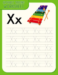 Alphabet tracing worksheet with letter X and x