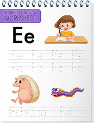 Obraz premium Alphabet tracing worksheet with letter and vocabulary