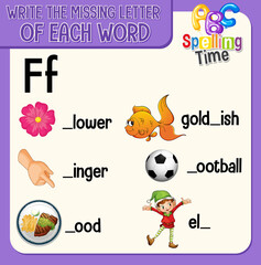 Fill the missing letter of each word worksheet for children